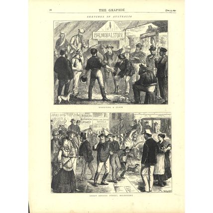 SKETCHES IN AUSTRALIA - GREAT BOURKE STREET, MELBOURNE 1872 VICTORIAN ENGRAVINGS