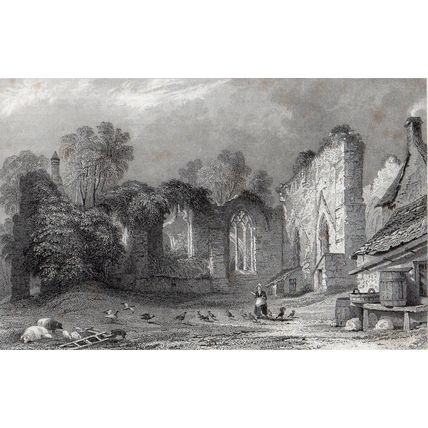 FINCHALE PRIORY, DURHAM 1839 Samuel Lacey - Thomas Allom ANTIQUE ENGRAVING