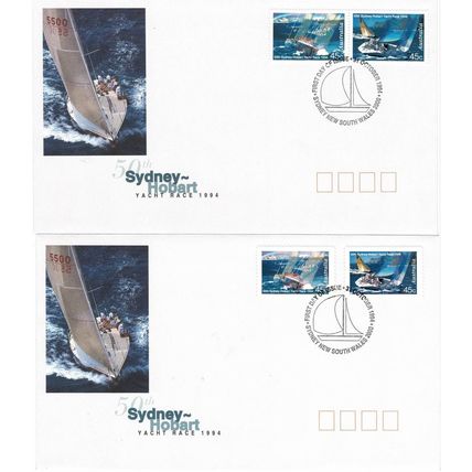 AUSTRALIA 1994 SYDNEY HOBART YACHT RACE 2 X FIRST DAY COVERS ORD GUM & S/A