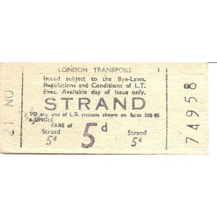 London Transport BMR Machine Ticket - Strand - 5d.