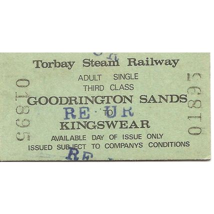 Torbay Steam Railway Edmondson Ticket - Goodrington Sands to Kingswear
