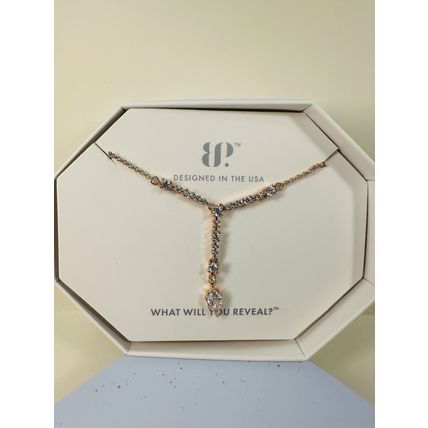 NIB Bomb Party Necklace 18" RBP4959 Eva Bar Necklace Diamond CZ Rose Gold Pl