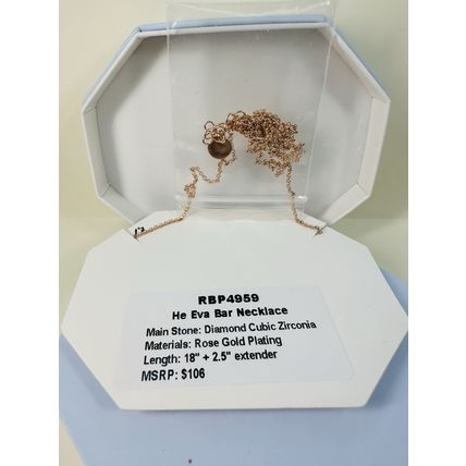 NIB Bomb Party Necklace 18" RBP4959 Eva Bar Necklace Diamond CZ Rose Gold Pl