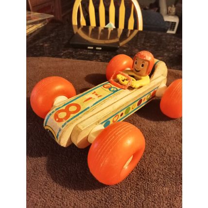 Old Vintage Original Fisher Price Bouncy Racer # 8 9 3/4" Long Working 1960