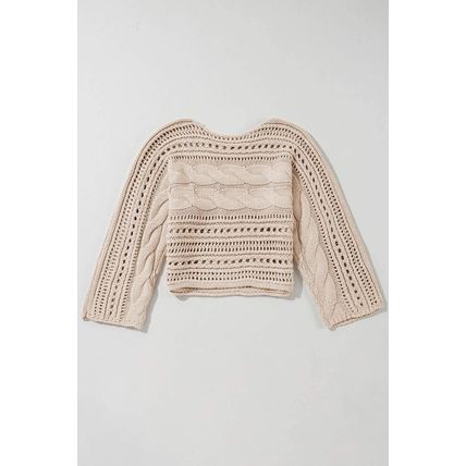 Smoke Gray Hollow-out Cable Knit Cropped Sweater