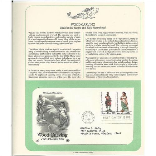 WOOD CARVING ..Highlander figure 'OFFICIAL FIRST DAY of ISSUE ' (1986)