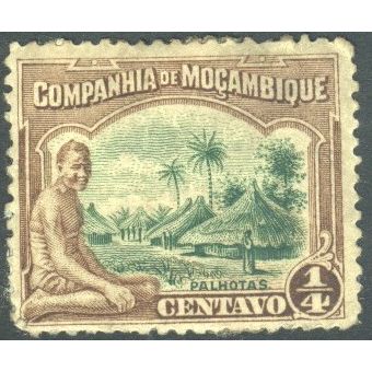Mozambique Company 1918 - SG199 - ¼c green/brown - Native Village - MH