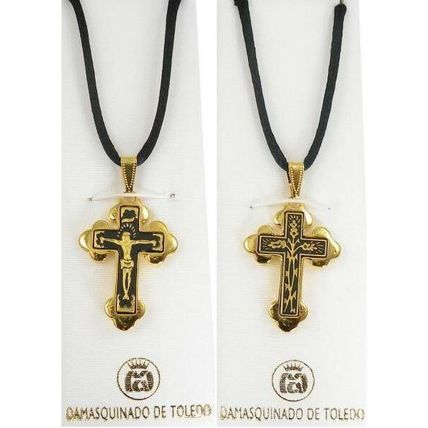 Damascene Gold Cross Crucifix Pendant Necklace by Midas of Toledo Spain 8236