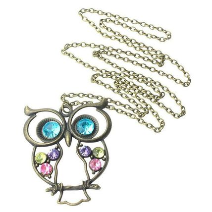 Vintage Retro Rhinestone Women Antique Long Chain Owl Pendant Necklace Jewellery