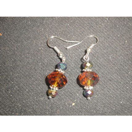 Beautiful large brown fire polished & rainbow titanium unique short earrings