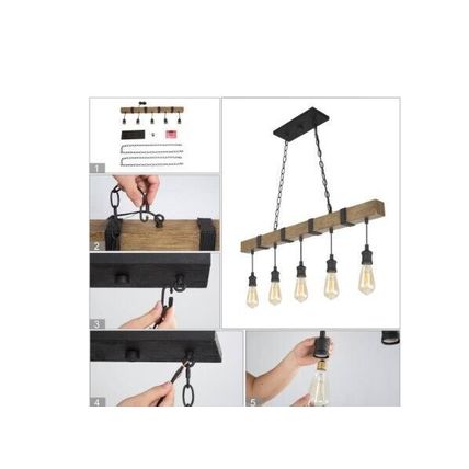 LNC Wood Beam Chandelier 35.5" 5-Lt Brown Linear Farmhouse with Wood Accents