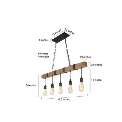 LNC Wood Beam Chandelier 35.5" 5-Lt Brown Linear Farmhouse with Wood Accents