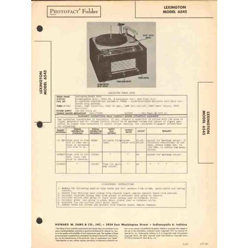 LEXINGTON model 6545 AM radio receiver phono Sams Photofact manual