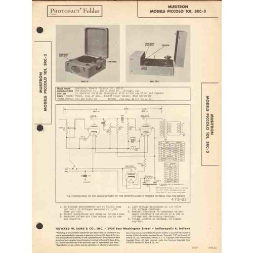 MUSITRON model Piccolo 101 SRC-3 phonograph Sams Photofact manual