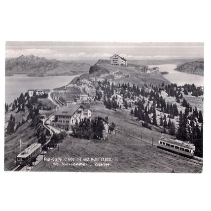 RIGI, SWITZERLAND unused vintage postcard RP electric railway cars 1964 postmark