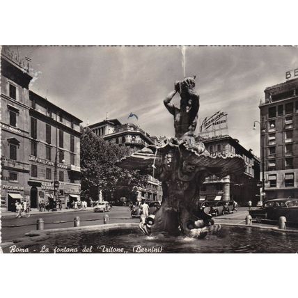 Roma Fontana del Tritone Italy Real Photo Postcard posted 1957 VGC