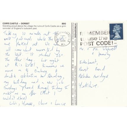 Corfe Castle Dorset England Postcard posted 1991 VGC