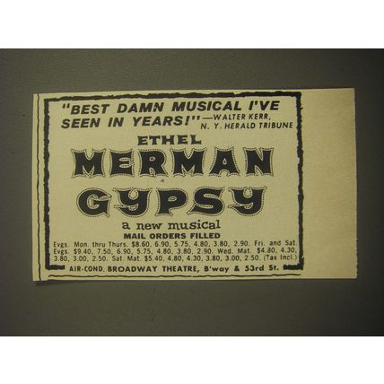 1959 Gypsy Musical Ad - Ethel Merman - Best damn musical I've seen in years