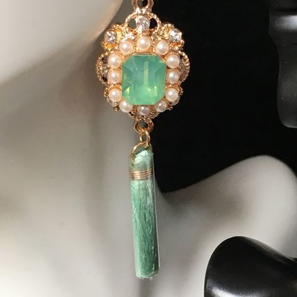 Earrings Pearl Accent Faux Gem Tassel Drop - Mint #365 USA Seller