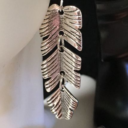 Earrings, Silver Tone Articulated Leaves #406 USA Seller