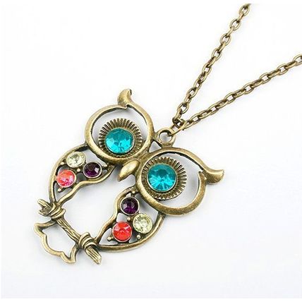 Vintage Retro Rhinestone Women Antique Long Chain Owl Pendant Necklace Jewellery