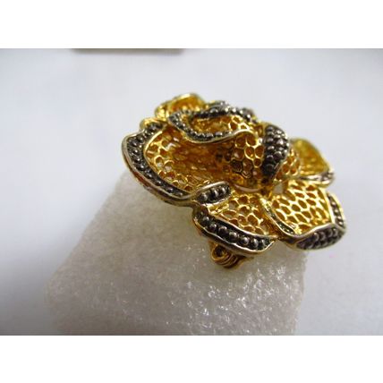 Rare Gold Plated & Silver Beaded Filigree Rose Brooch pin Vintage