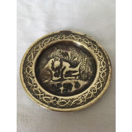 Vintage Oriental Solid Brass Coaster Tray Collectable Decorative Ornament Dish