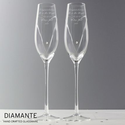 Flutes Diamante hand crafted Wine Glasses heart Wedding anniversary engagement