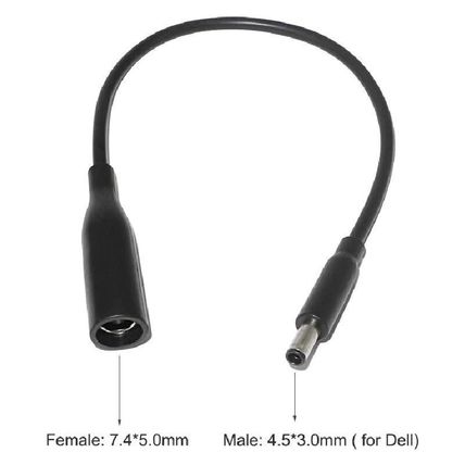 7.4*5.0 Female to 4.5*3.0 Male Power Connector Converter for Dell - Black