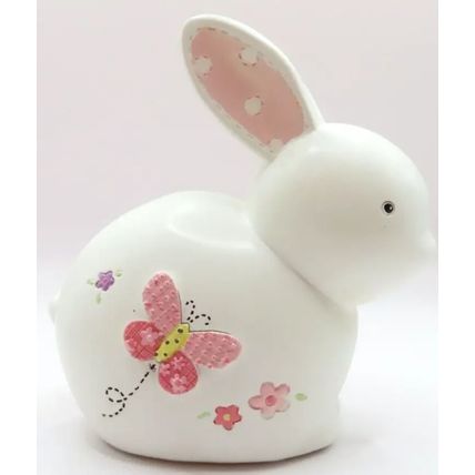 Butterfly Bunny Money Box Ceramic Girl Baby Gift Savings Christening Birth Money