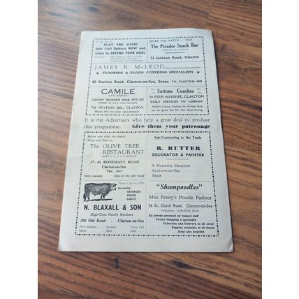 1963/64 Clacton Town vs Harlow Town - East Anglian Cup ** FREE P&P **