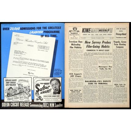 KINE WEEKLY 1958 Three Men In a Boat, Sailor Beware UK MAGAZINE