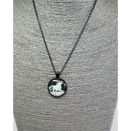 Beautiful Galloping Horse In Snow Glass Cabochon Pendant Black Necklace Gift