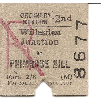 B.R.B. Edmondson Ticket - Willesden Junction to Primrose Hill
