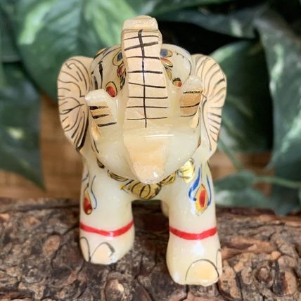 Marble Elephant Statue Trunk Up Hand Painted Indian Art home Decor Sculpture 3"