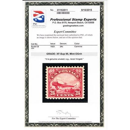 C6, Mint XF/Superb NH 24¢ - With Graded 95 PSE Certificate * Stuart Katz