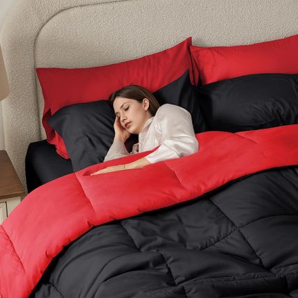 Anluoer Queen Comforter Set 7 Piece, Reversible Bed in a Bag Queen Size, Lightwe