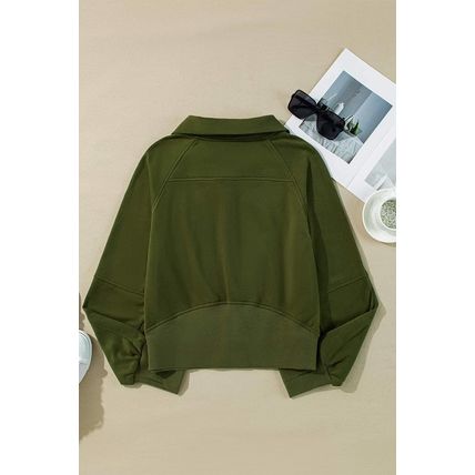 Moss Green Quarter Zip Stand Neck Kangaroo Pocket Sweatshirt