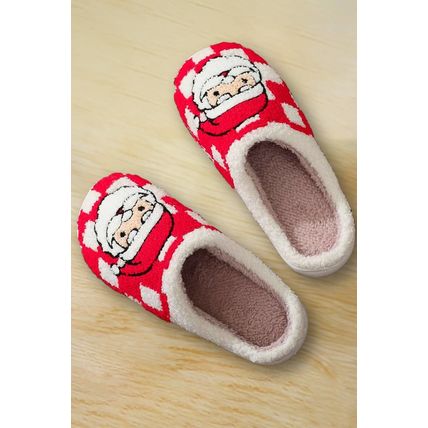 Fiery Red Checkered Santa Claus Graphic Plush Home Slippers