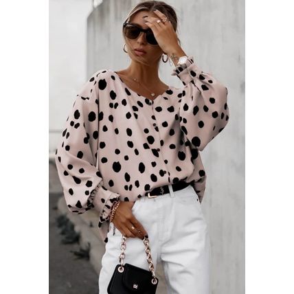 Pink Button Frill Cuffs Oversize Puff Sleeve Blouse