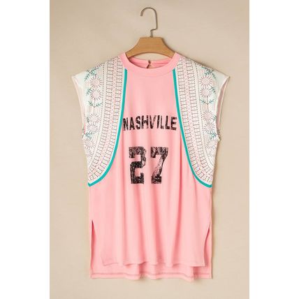 Light Pink Vintage Nashville Printed Patchwork Tank Top