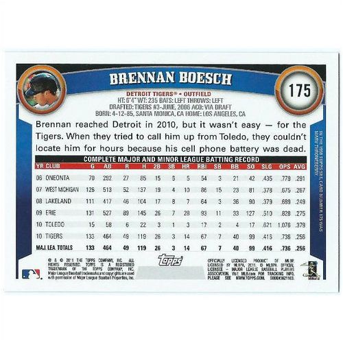2011 Topps Wal Mart Black Border - #175 - Brennan Boesch