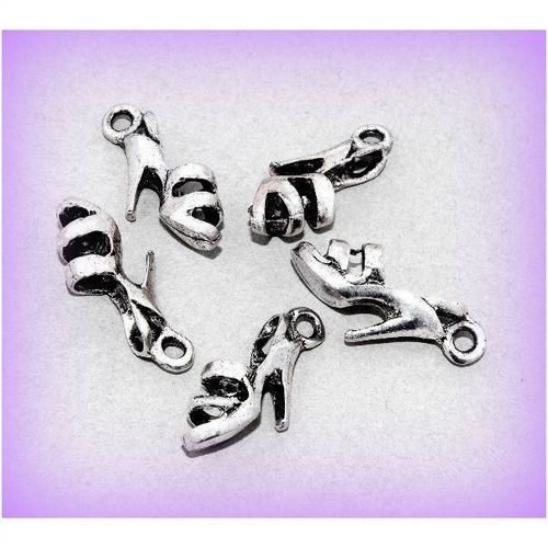 5 Pcs Shades Grey Jewellery Charm Tibetan Silver High Heel Stiletto Shoe 1254