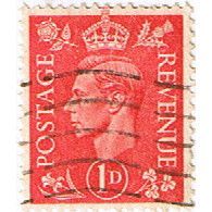 Great Britain GB KGVI 1941 1d Pale Scarlet Used SG 486 Sc 259 stamp postage