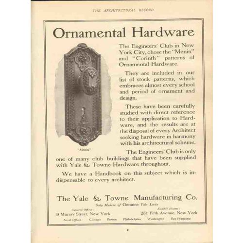 yale towne mfg company 1910 engineers club ny menin vintage ad
