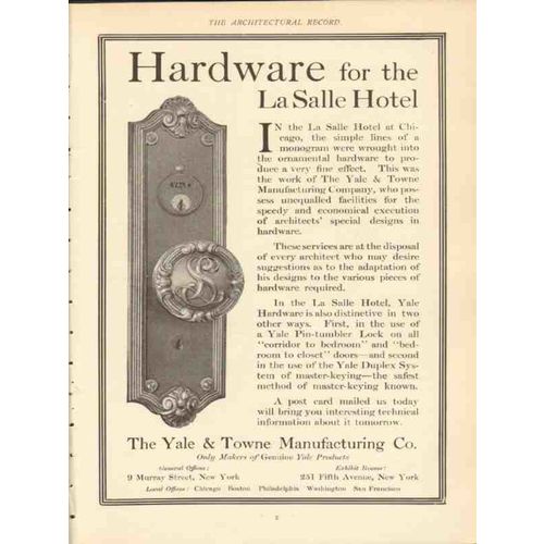 yale towne mfg company 1910 la salle hotel chicago il vintage ad