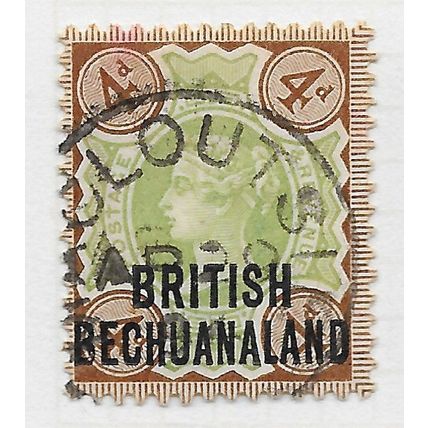 BECHUANALAND 1891 T11 OVERPRINTED 4d SG35 35 SG USED MACLOUTSI DATED PMK