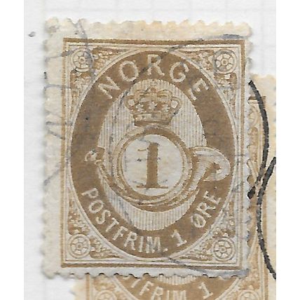 NORWAY 1877 CLASSIC POSTHORN SHADED 1ore BROWN USED CDS