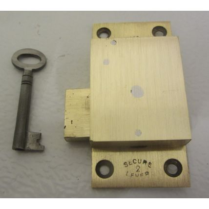Antique Cabinet Cupboard Lock Solid Brass Has 1 working key 2 Levers 1920s era