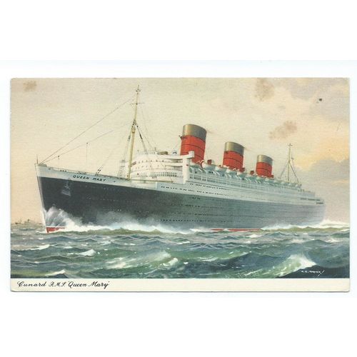 ocean liner postcard cunard queen mary 1950s unposted some staining